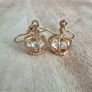 Gold-plated Crown Earrings with Inner Gemstone